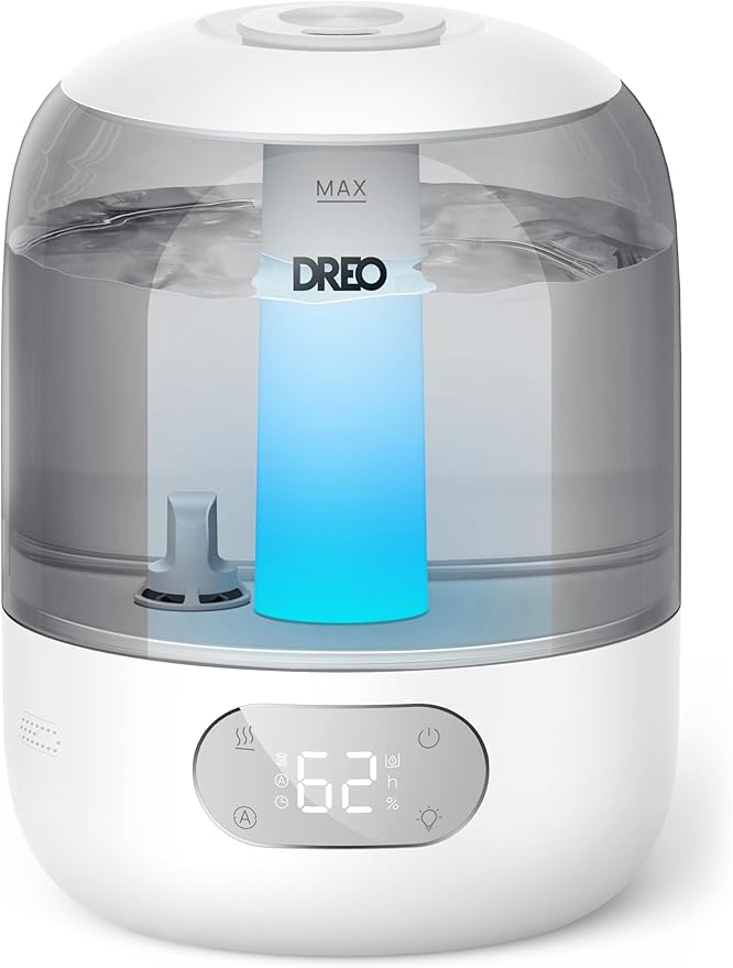 Dreo Humidifiers for Bedroom, Cool Mist Ultrasonic Humidifiers with 30Hr Runtime, Top Fill 3L Tank, Easy Clean, Humidity Sensor, Night Light for Baby, Nursery, 360° Nozzle for Plants and Home, Grey-CubbioJoy