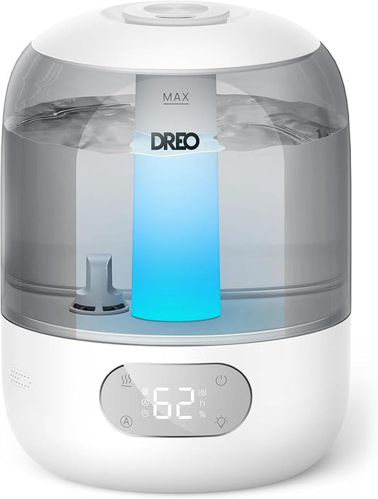 Dreo Humidifiers for Bedroom, Cool Mist Ultrasonic Humidifiers with 30Hr Runtime, Top Fill 3L Tank, Easy Clean, Humidity Sensor, Night Light for Baby, Nursery, 360° Nozzle for Plants and Home, Grey-CubbioJoy