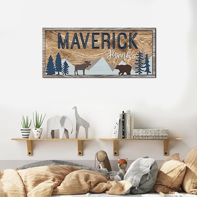 Custom Woodland Nursery Decor - Baby Name Sign for Boys, Kids Room Decor - Wooden Name Sign Gift-CubbioJoy