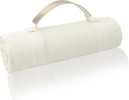 4’9” x 6’3” White Lightweight Water-Resistant Canvas Mat – Picnic, Outdoor, Beach, Park, Camping, Toy Mat-CubbioJoy