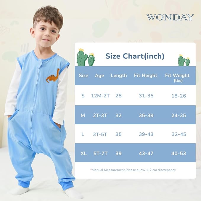 Baby Toddler Sleep Sack with Feet 2.5 TOG Winter, Wearable Blanket with Legs, Toddler Sleeping Sack Long Sleeve (Dinosaur, 12M-2T)-CubbioJoy