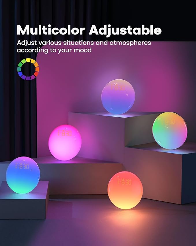 Dekala Sunrise Alarm Clock for Heavy Sleepers, Smart App Control, Bluetooth Speaker, Wake up Light Sunrise Sunset Simulation, White Noise Sound Machine, Night Light for Bedrooms Kids Adults-CubbioJoy