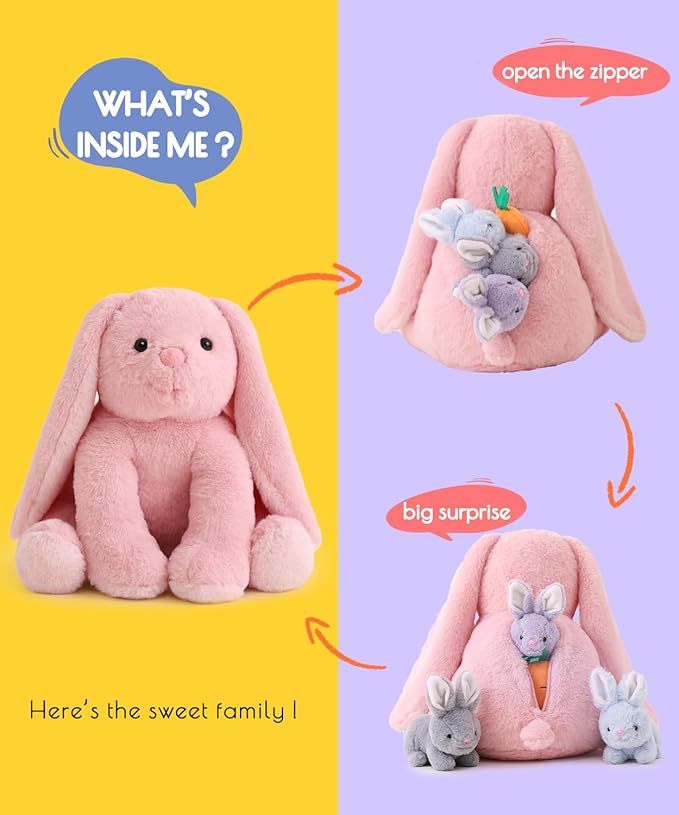 5 Pieces Rabbit Stuffed Animals for Girls,1 Mommy Rabbit with 4 Babies,Plush Bunny Stuffed Toy Gifts for Kids Children 3 4 5 6 7 8 9 Years,Soft Stuffed Bunny for Christmas,Birthday,Party Decorations-CubbioJoy
