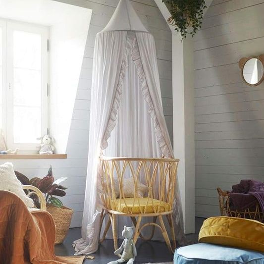 Bed Canopy with Frills Reading Nook Game Tent for Kids Boho Hanging Net Play Room Decor(White)-CubbioJoy