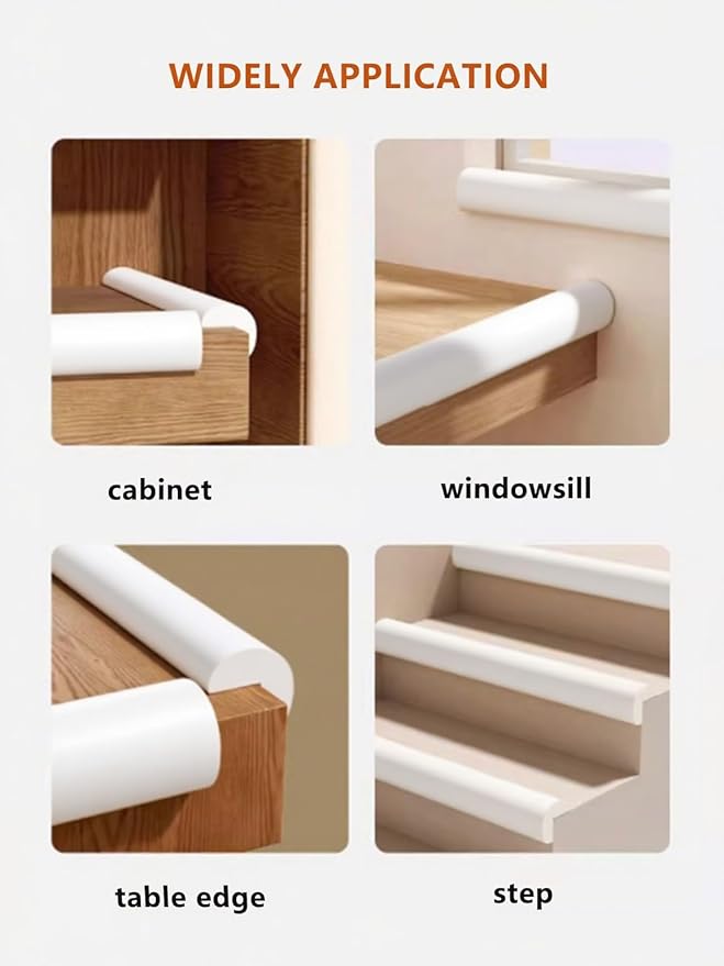 Baby Proof Edge Corner Protector, 16.4FT 0.47''Th L-Shape Furniture Corner & Edge Safety Bumpers with 10 Corners, Pre-Taped, Soft NBR Rubber Foam Desk Edge Cushion Wall Corner Protector (White)-CubbioJoy