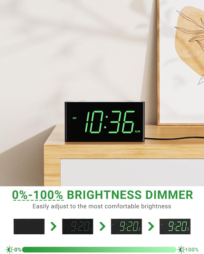 Alarm Clock for Bedroom, 7.5" Large Display LED Digital Clock with 7 Color Night Light,USB Phone Charger,Dimmer,Battery Backup,Easy to Set Loud Bedside Clock for Heavy Sleepers Adult Teen Kid Boy Girl-CubbioJoy