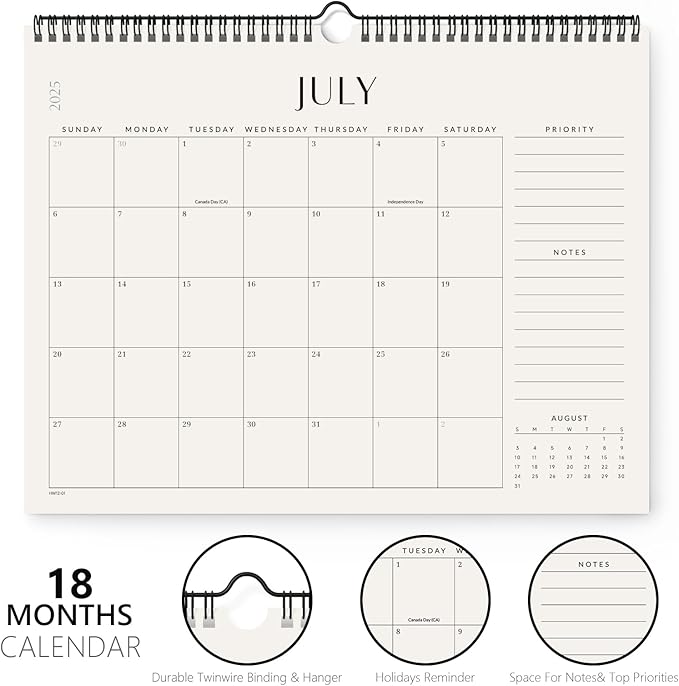 Jotsome Wall Calendar 2025-2026, Academic Monthly Wall Calendar From July 2025 to December 2026 14.2x11.2 inch for Home and Office, Easy Planning-CubbioJoy