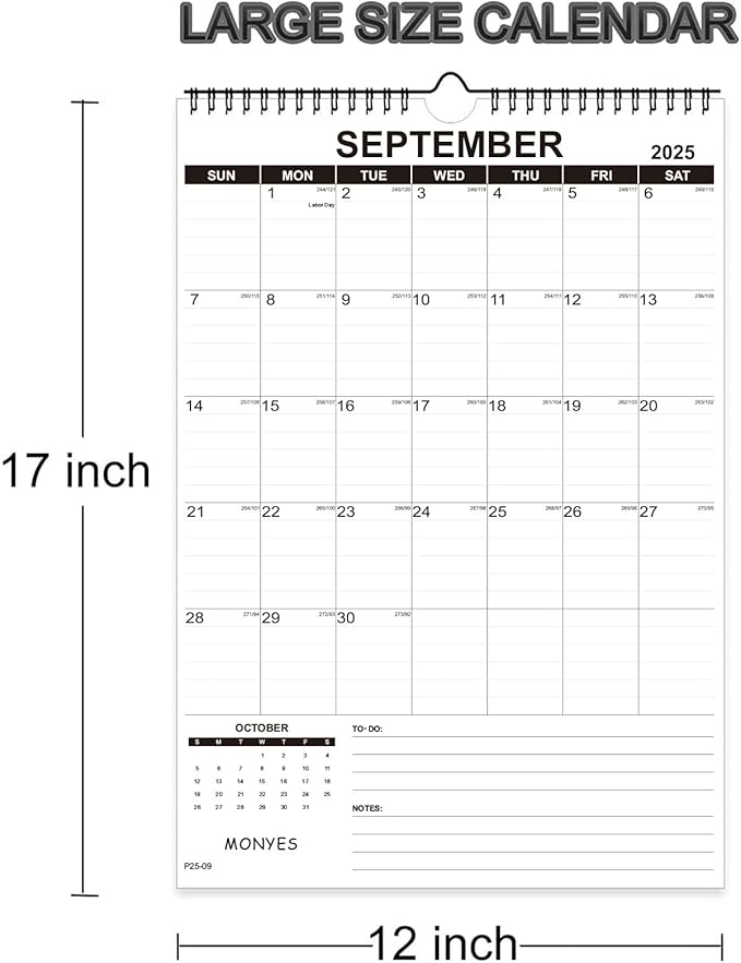2025-2026 Wall Calendar, 17" x 12" Academic Calendar, Monthly Calendar with Wire Binding & Hanging Hook, Large Wall Calendar, Desk Calendar-CubbioJoy