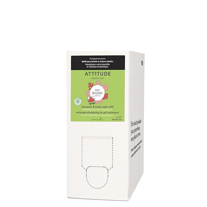 ATTITUDE Shampoo and Body Wash for Kids, EWG Verified Hair and Body Cleanser, Dermatologically Tested Soap, Plant and Mineral Based Bath Products, Vegan, Bulk Refill, Watermelon and Coco, 67.6 Fl Oz-CubbioJoy