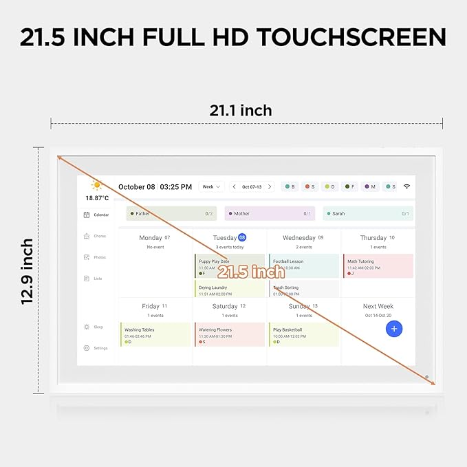 21.5 Inch Smart Digital Calendar, Wall Electronic Calendar, 1920 * 1080 IPS Full HD Touch Screen Display for Family Meal Planner Support - Streamline Household Organization-CubbioJoy