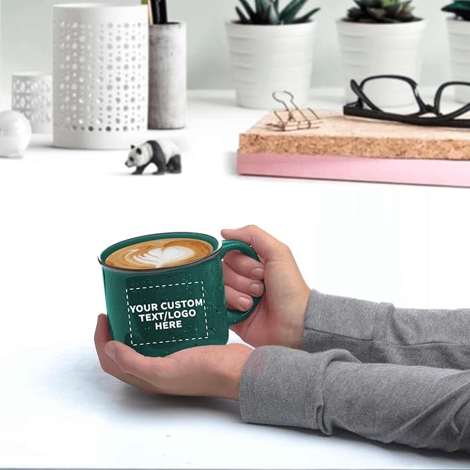 DISCOUNT PROMOS Custom Ceramic Campfire Coffee Mugs 13 oz. Set of 50, Personalized Bulk Pack - Perfect for Tea, Espresso, Cappuccino, Hot Cocoa - Green-CubbioJoy