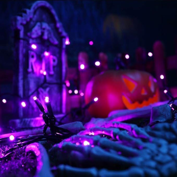 Brizled Purple Halloween Lights, 33ft 100 LED 5mm Wide Angle Halloween String Lights, 120V UL Certified Connectable Light String Purple Mini Light for Party Indoor Outdoor Tree Decoration, Black Wire-CubbioJoy