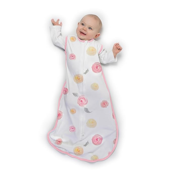 Amazing Baby Cotton Muslin Sleeping Sack, For Baby Girl, Wearable Blanket with 2-way Zipper, Watercolor Roses, Pink, Small (0-6 Month)-CubbioJoy