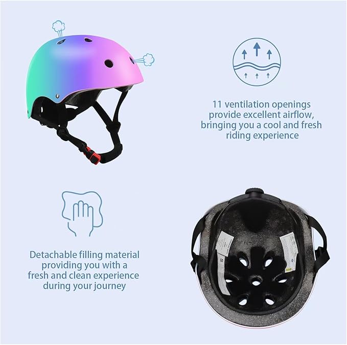 Color Gradient Adjustable Kids' Helmet with Knee & Elbow Pads Set | Multi-Sport Safety Gear for Boys & Girls Ages 5-14 | Skateboarding, Scooters, Roller & Inline Skating, Longboarding-CubbioJoy