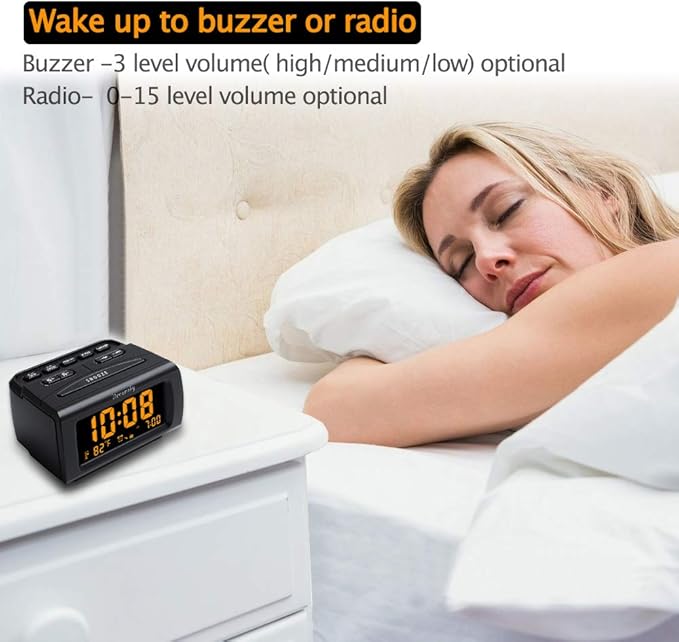 DreamSky Alarm Clock Radios for Bedrooms with Battery Backup, Large Big Numbers with Brightness Dimmer, USB Port, Bedside Digital FM Radio with Sleep Timer, Temperature, Adjustable Volume, Snooze-CubbioJoy
