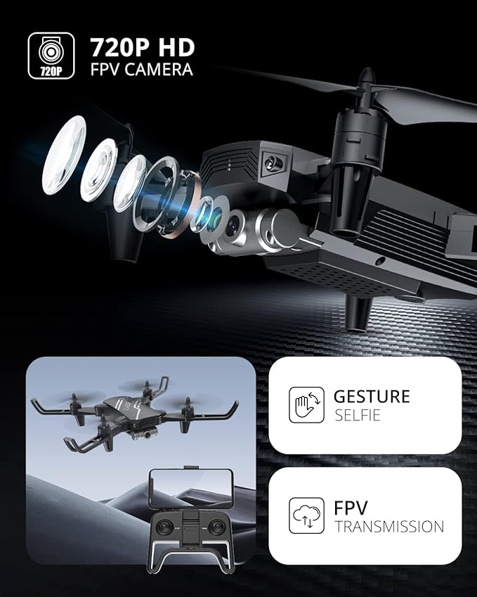 DEERC D20 Mini Drone for Kids with 720P HD FPV Camera Remote Control Toys Gifts for Boys Girls with Altitude Hold, Headless Mode, One Key Start Speed Adjustment, 3D Flips 2 Batteries, Black-CubbioJoy