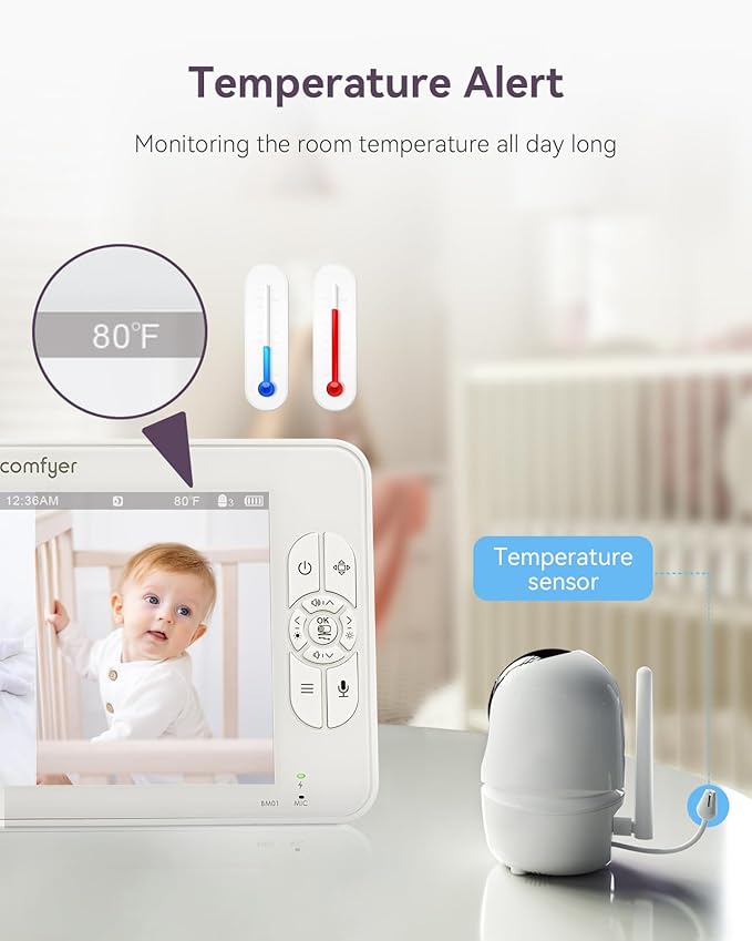 Baby Monitor with Camera and Audio, 7" 720P HD Video Baby Monitor No WiFi, 4000mAh Battery, VOX Mode, Auto Night Vision, Hack Proof, Remote PTZ-CubbioJoy