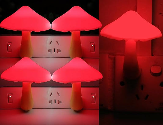 AUSAYE 5 Pack Sensor LED Night Lights Plug in Lamp Mushroom Light for Adults Kids NightLight Bedroom,Bathroom,Toilet,Hallway,Stairs,Kitchen,Basement Red-CubbioJoy