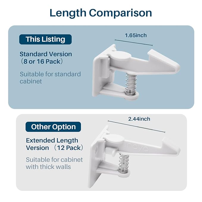 Inaya 16-Pack Cabinet Locks, Child Safety Latches - Baby Proofing Cabinets and Drawer Locks - 3M Adhesive - No Drilling & No Tools Required - Child Proof Your Home-CubbioJoy