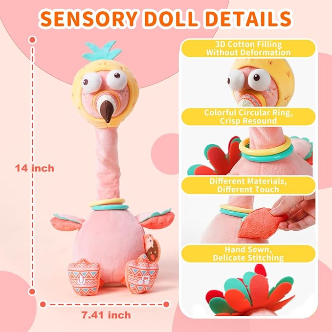 Jollybaby Plush Talking Singing Dancing Musical Flamingo Toy for Toddlers 1-3 Just Like Cactus Toy, Music Mimicking Interactive Toy for Crawling Kids, Sensory Stuffed Toy Gift for Baby 0-6-12 Month-CubbioJoy