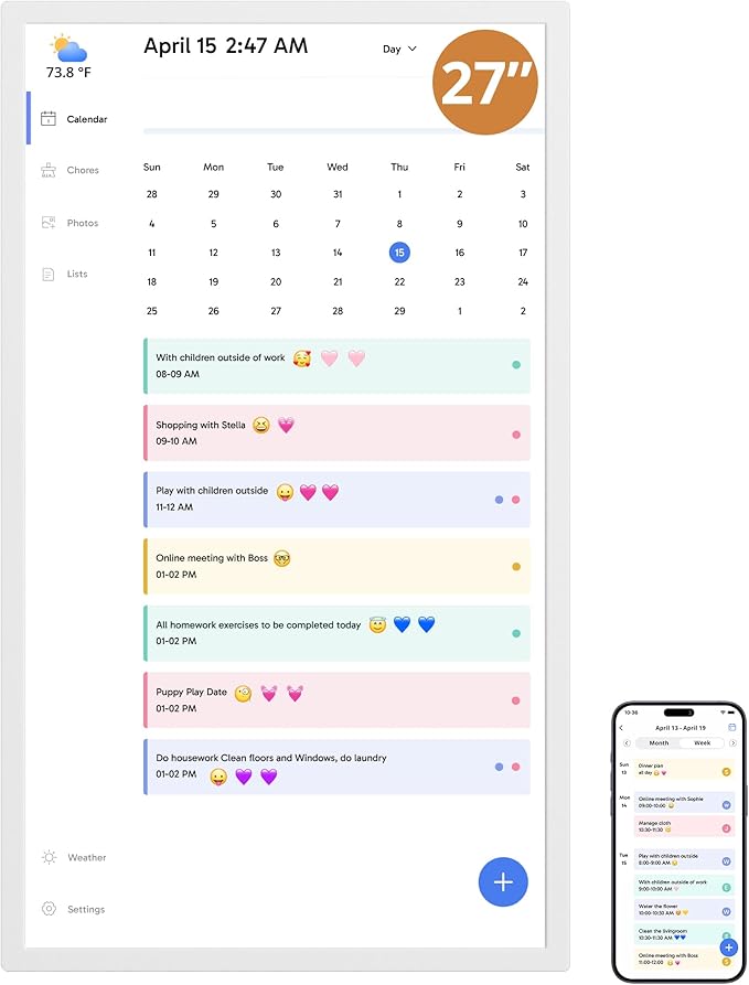 Dragon Touch 27 inch Digital Calendar Chore Chart – Interactive Touchscreen, Smart Family Planner, Hearth Display Desk Digital Calendar Seamless Scheduling-CubbioJoy