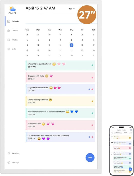 Dragon Touch 27 inch Digital Calendar Chore Chart – Interactive Touchscreen, Smart Family Planner, Hearth Display Desk Digital Calendar Seamless Scheduling-CubbioJoy
