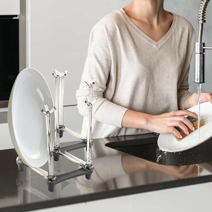 2 Pcs Cup Drying Racks Set, Retractable Drinking Glass & Baby Bottle Drainer Stand, PP Material Mug Draining Organizer, Kitchen Countertop Dishes Holder, Gray-CubbioJoy