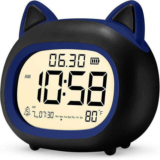 Kids Alarm Clock with Night Light for Kids, Small Digital Alarm Clocks for Bedrooms, Routine Builder, Cute Cat Alarm Clock with Sleep Training, Snooze, 12/24H, Date & Day, Temperature, USB Port-CubbioJoy