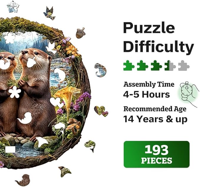 Jigfoxy Wooden Puzzles for Adults, Otter Couple Wood Puzzles Adult, Unique Animal Shape Wooden Jigsaw Puzzles for Adults, Birthday Gifts for Puzzle Lovers Family Friend (M-11 * 11.4in-193pcs)-CubbioJoy