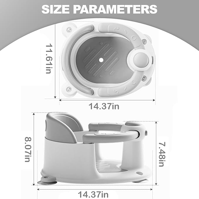 Baby Bath Seat for Babies 6 Months & up, Non-Slip Toddler Bath Seat for Baby & Newborn, Sit Up Bath Seat for Baby,Grey-CubbioJoy