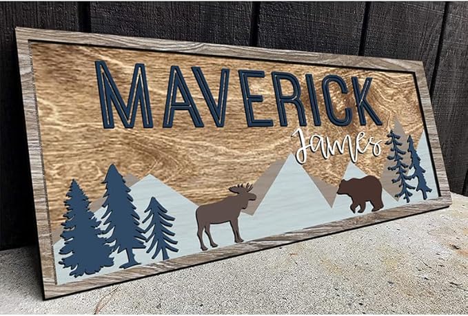 Custom Woodland Nursery Decor - Baby Name Sign for Boys, Kids Room Decor - Wooden Name Sign Gift-CubbioJoy