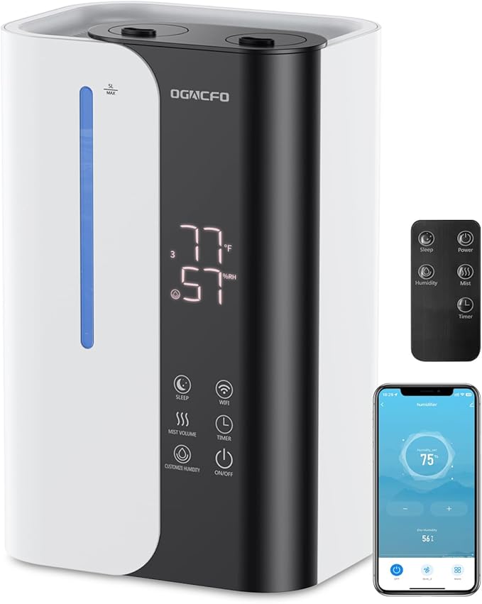 Cool Mist Humidifiers for Bedroom and Plants & Baby, Top Fill 5L Large Room Smart Humidifier for Home Nursery, 28 dB Quiet 50H Runtime Bedroom humidifier with Essential Oils-CubbioJoy