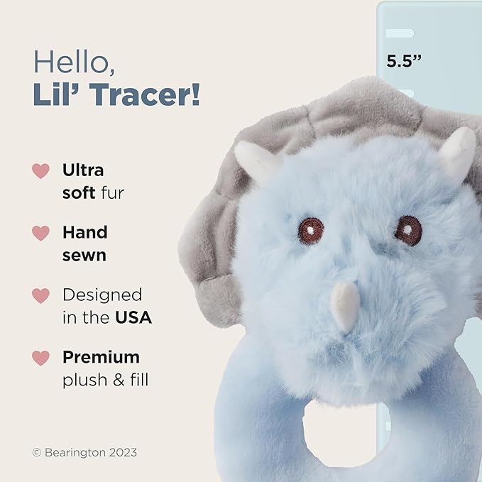 Bearington Collection Bearington Lil' Tracer Plush Stuffed Animal Dinosaur Soft Ring Rattle - 5.5 Inch - Dinosaur Rattle-CubbioJoy