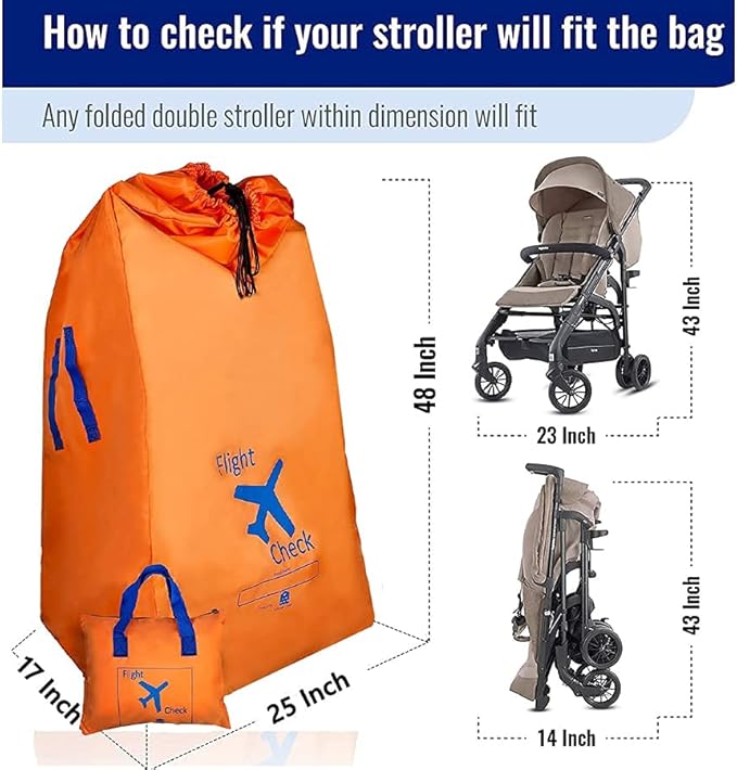 Alnoor USA Gate Check Bag for Single & Double Stroller Travel Bag for Air Plane | Extra Large & Ultra Durable - Includes Padded Shoulder Straps for Comfort & Durability With Pouch – Bonus E-Book-CubbioJoy