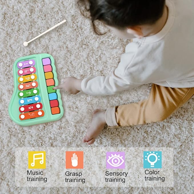 2 in 1 Baby Piano Xylophone for Toddlers 1-3 Years Old, 8 Multicolored Key Keyboard Baby Xylophone Piano, Preschool Educational Musical Learning Instruments Toy for Baby Kids Girls Boys-CubbioJoy