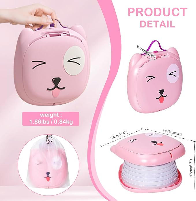 2025 Upgraded Portable Potty Training, Travel Potty for Toddler, portable toilet for kids Foldable, Apply to Seat Emergency Toilet for Camping, Outdoor,Car, Indoor(Pink)-CubbioJoy
