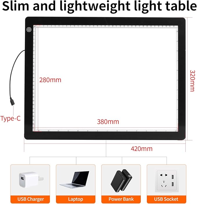 A3 LED Light Pad with Adjustable Stand,16.6 * 12.6 Inches,3 Levels of Brightness and Stepless Dimming Light Board 8000LUX, Uniform Illuminated Light Box for Tracing Weeding Vinyl and Diamond Painting-CubbioJoy