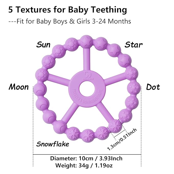 3 Pack Ring Teether Baby Infant Toys, Silicone Teething Ring Toys for Babies 0-6 Months, Seposeve Baby Teethers 6-12 Months 12-24 Months, Easy to Grasp Toy, Teething Relief, Light Purple Green Blue-CubbioJoy