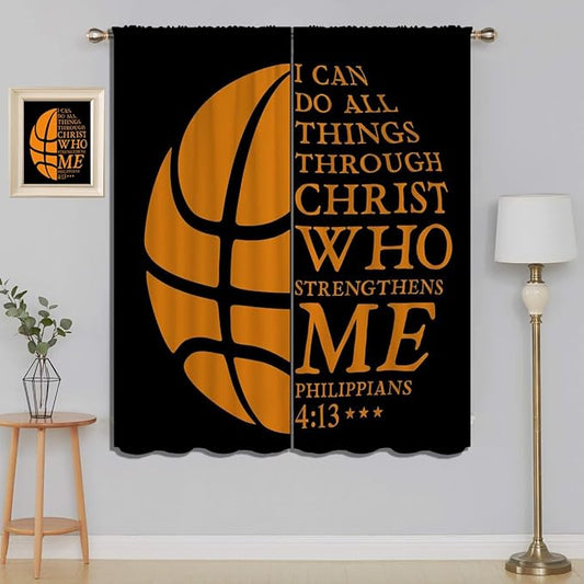 Basketball Blackout Curtains for Boy Girl Room Darkening Decor,Sport Theme and Motto Dark Background Bedroom Living Room Home Rod Pocket Thermal Insulated Window Curtain/Drapes Panel,84x63 Inch…-CubbioJoy