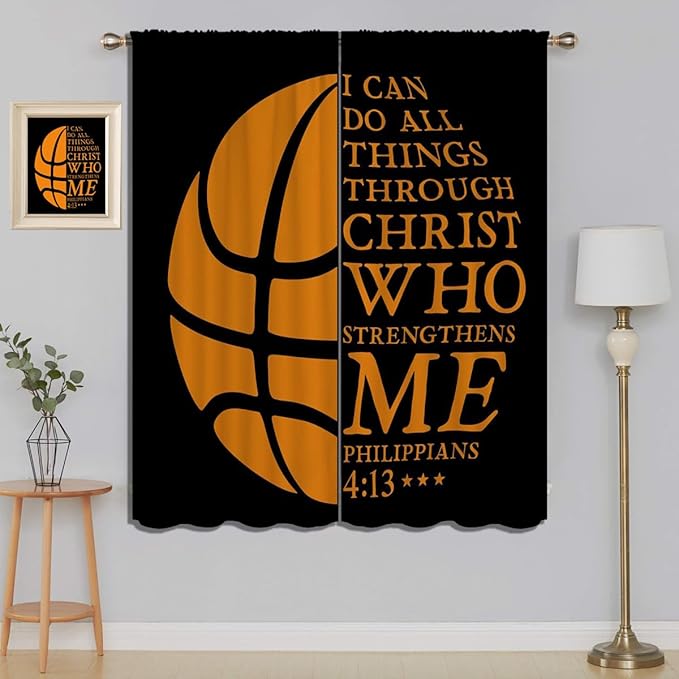 Basketball Blackout Curtains for Boy Girl Room Darkening Decor,Sport Theme and Motto Dark Background Bedroom Living Room Home Rod Pocket Thermal Insulated Window Curtain/Drapes Panel,84x72 Inch…-CubbioJoy