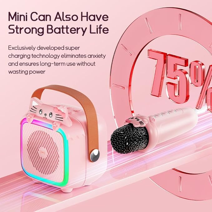 Karaoke Machine with 2 Wireless Microphones for Kids Adults,Portable Bluetooth Speaker Girls Toddlers Toy Gift for Aged 3-12 Year Birthday Parties Christmas Party - Pink-CubbioJoy