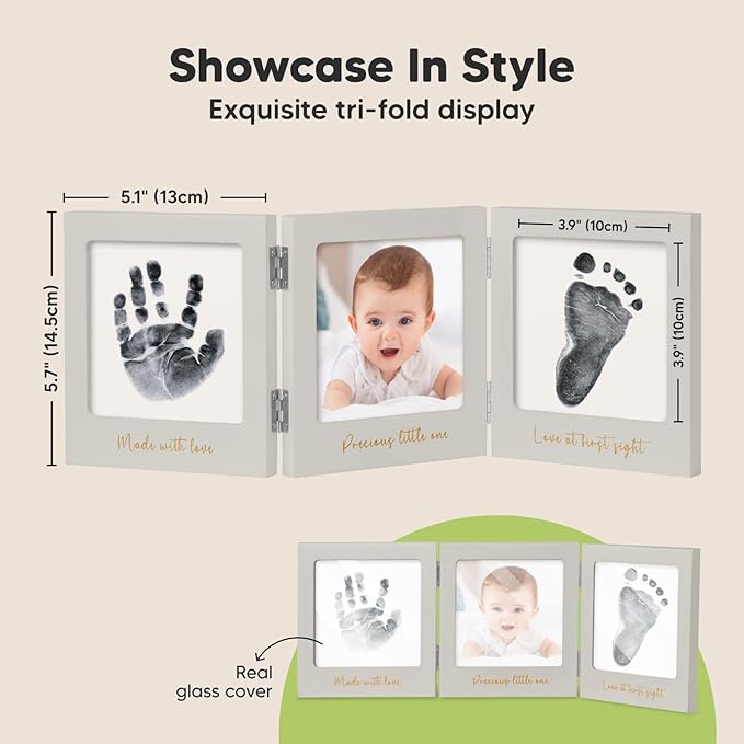 Inkless Baby Handprint and Footprint Kit for Newborn - Baby Footprint Kit, Newborn Keepsake Nursery Picture Frame,Dog Paw Print Maker,Personalized Gifts for New Mom,Showers & Registry(Cloud Gray/Gold)-CubbioJoy