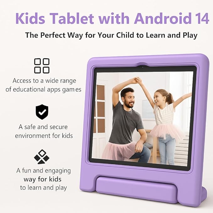 10.1" Kids Tablet Android 14 | 64GB Octa-Core 8GB RAM | Shockproof Case & Parental Control | 12H Fast Charge | HD Display w/Google Kids Space & Educational Apps | WiFi 6/Bluetooth/GPS | Ages 3-12-CubbioJoy