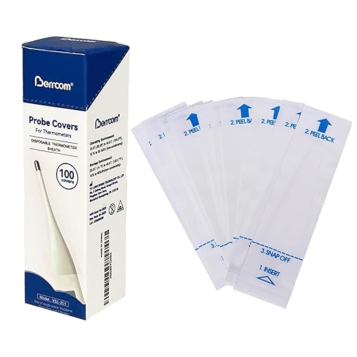 Berrcom Disposable Digital Thermometers Probe Covers Set of 100 Oral Rectal Thermometer Probe Cover Universal Thermometers Sleeves for Adult and Kids-CubbioJoy