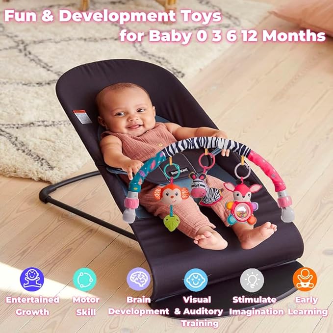 Baby Stroller Arch Toys, Crib Mobile for Infants Adjustable Bassinet Mobile with Universal Clamps, Activity Toy Bar for Bouncer Newborn Car Seat Stroller Sense Toy for Baby 0-12 Months-CubbioJoy