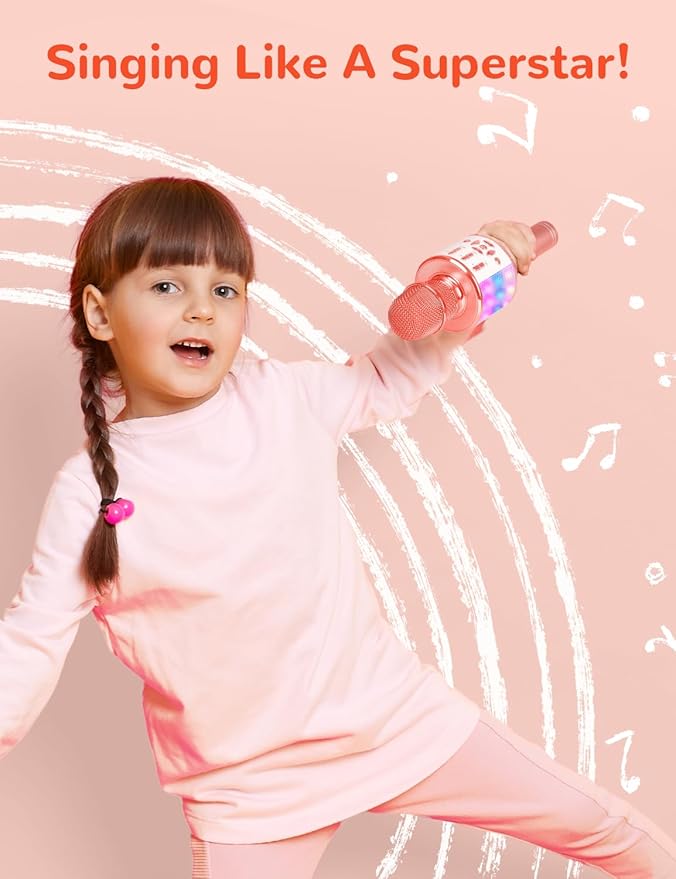 Amazmic Karaoke Microphone for Adults, Wireless Bluetooth Microphone for Singing Portable Karaoke Machine Handheld with LED Lights, Gift for Kids Adults Birthday Party, Home KTV(Rose Gold)-CubbioJoy