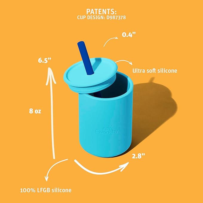 Avanchy Silicone Training Sippy Cup with Straw Lid – For Babies 6+ Months to Toddlers 1 Year Old – 8 oz Infant Water Cup for Baby Led Weaning, White-CubbioJoy
