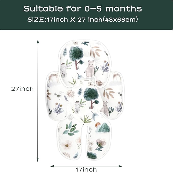2 in 1 Infant Car Seat Insert, Car Seat Head Support Baby Girls Boys, Soft Newborn Carseat Insert Cushion, Perfect for Carseats, Strollers, Swings (White Animals)-CubbioJoy