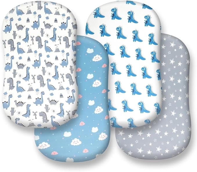 4 Pack Soft Baby Boy Sheets Dinosaur Star Cloud Soft Polyester Neutral Unisex Fitted Sheets Set for Baby Boys-CubbioJoy