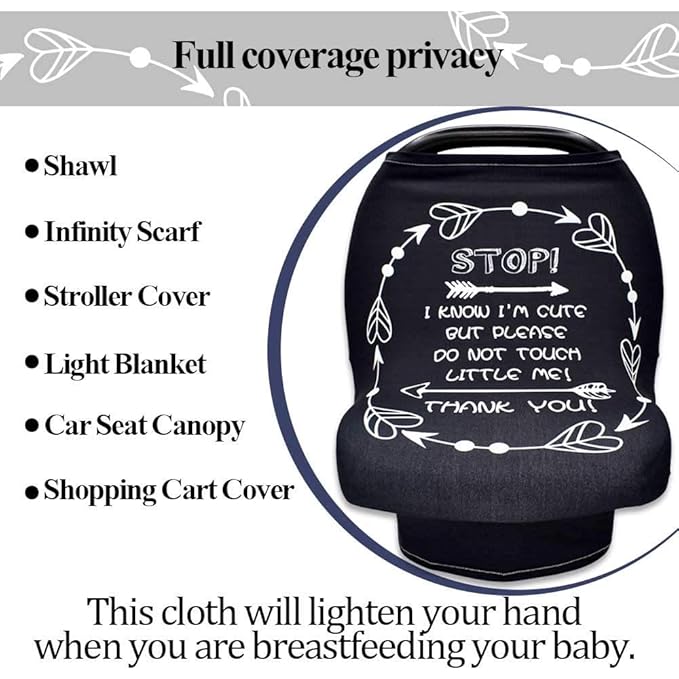 Car Seat Covers for Babies, No Touching Sign Car seat Canopy, Infant Stroller Covers for Newborn Girl Boy, Multiuse Nursing Covers for Breastfeeding, Ultra-Soft Breathable, High Chair Cover, Black-CubbioJoy